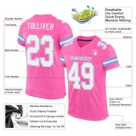 Pink Football Blue Mesh White-Light Custom Jersey Authentic