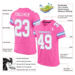 Pink Football Blue Mesh White-Light Custom Jersey Authentic