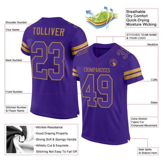 Authentic Football Custom Mesh Purple-Old Jersey Purple Gold