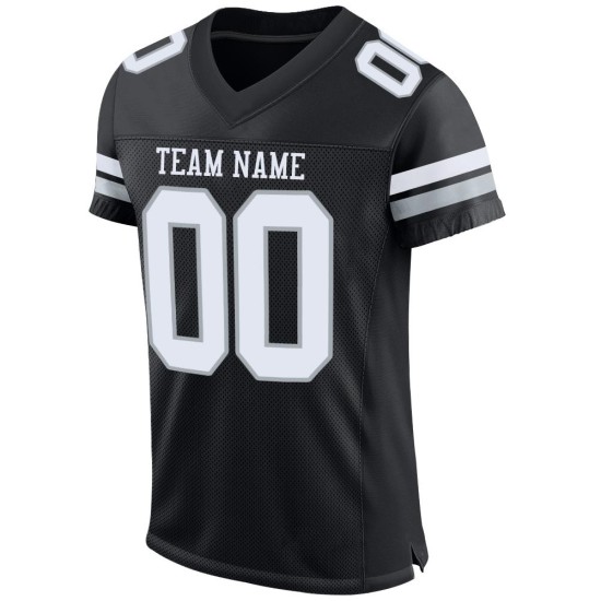 White-Silver Authentic Custom Black Mesh Jersey Football