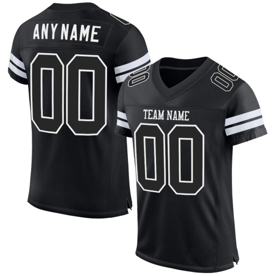 Football Custom Black-White Authentic Jersey Mesh Black
