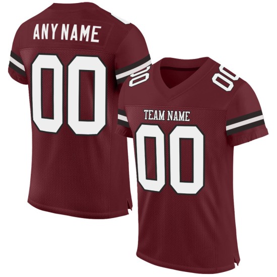 Custom Jersey Authentic White-Black Mesh Football Burgundy