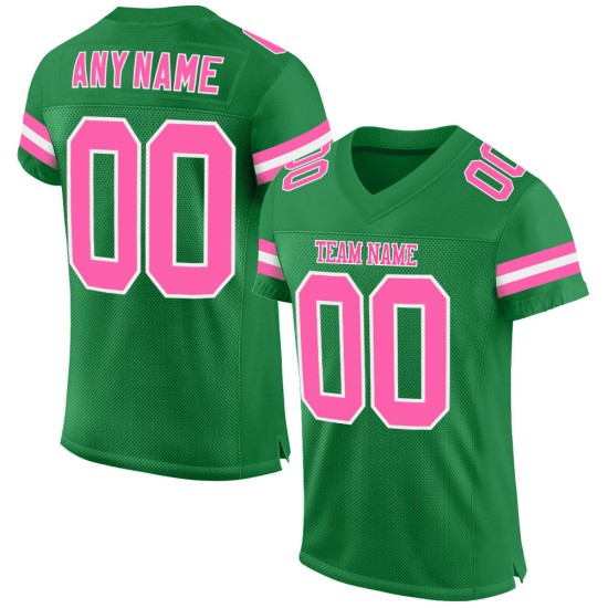 Green Grass Mesh Football Custom Pink-White Jersey Authentic