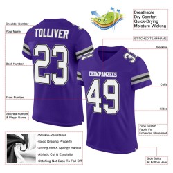 White-Gray Football Mesh Authentic Purple Custom Jersey