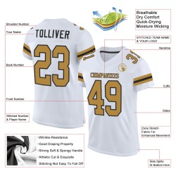 White Authentic Custom Old Jersey Gold-Black Football Mesh