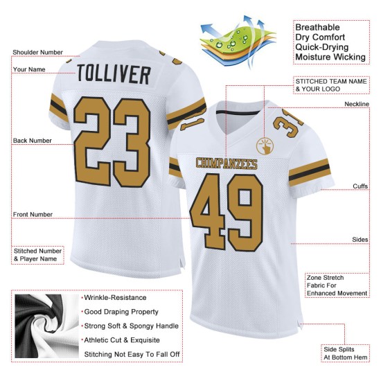 White Authentic Custom Old Jersey Gold-Black Football Mesh