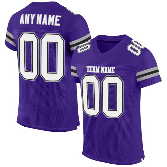 White-Gray Football Mesh Authentic Purple Custom Jersey