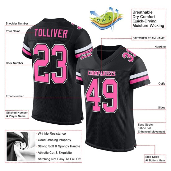 Black Jersey Football Mesh Pink-White Custom Authentic