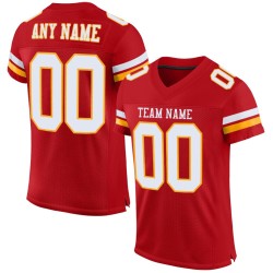 Custom White-Gold Authentic Mesh Jersey Red Football