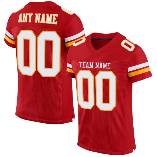 Custom White-Gold Authentic Mesh Jersey Red Football