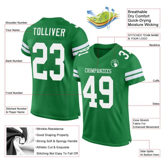 Authentic Green Grass Custom White Mesh Football Jersey