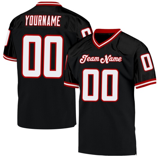 Authentic Black Throwback White-Red Football Jersey Mesh Custom