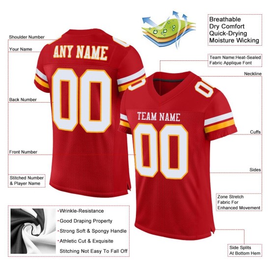 Custom White-Gold Authentic Mesh Jersey Red Football