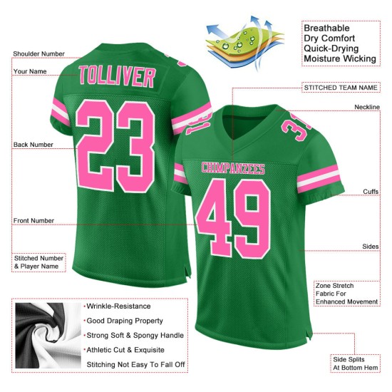 Green Grass Mesh Football Custom Pink-White Jersey Authentic