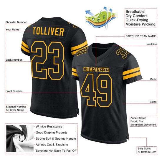 Football Jersey Black-Gold Black Authentic Custom Mesh