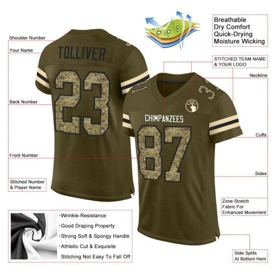 Football Mesh Authentic Jersey To Camo-Black Service Olive Custom Salute