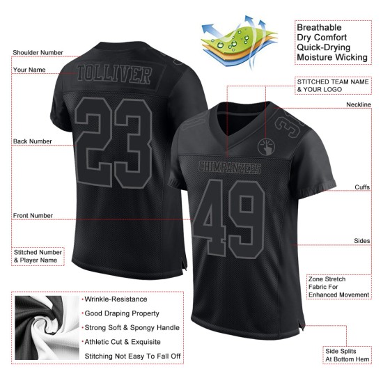 Black Custom Steel Jersey Mesh Football Gray Authentic
