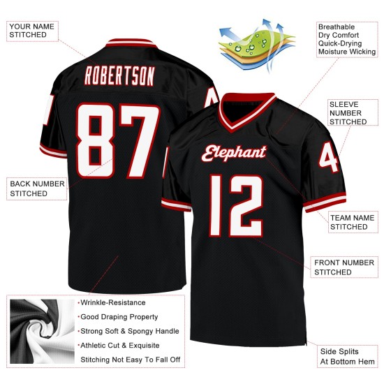 Authentic Black Throwback White-Red Football Jersey Mesh Custom