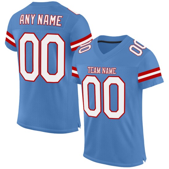 Authentic Mesh White-Red Light Blue Jersey Football Custom