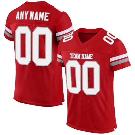 Authentic White-Gray Mesh Football Jersey Custom Red