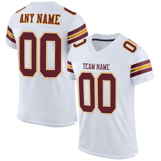 Burgundy-Gold Mesh White Authentic Jersey Football Custom