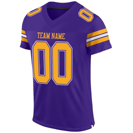 Authentic Football Custom Jersey Purple Mesh Gold-White