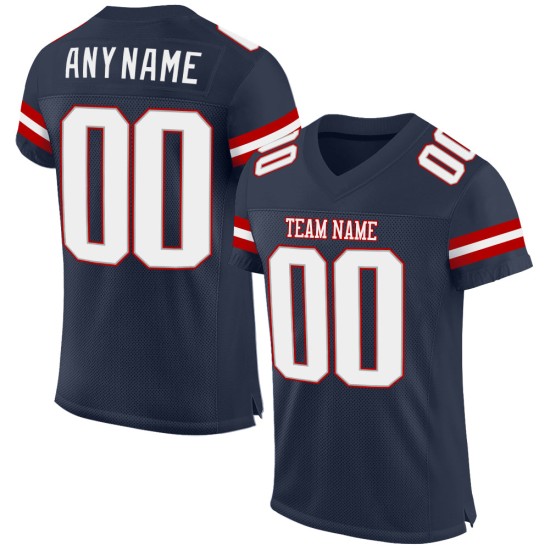 Custom Football Navy Mesh White-Red Jersey Authentic