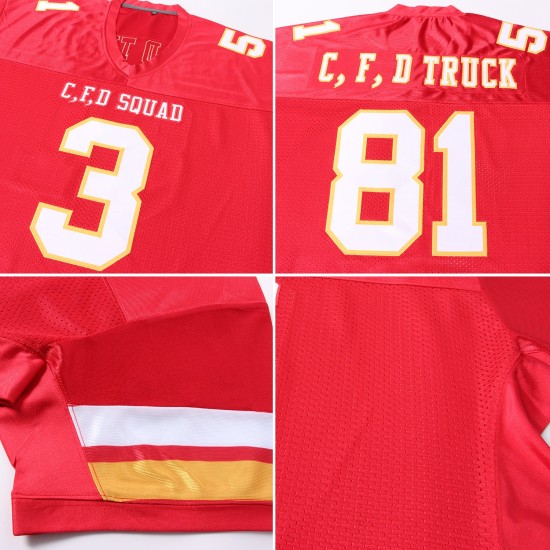 Custom White-Gold Authentic Mesh Jersey Red Football
