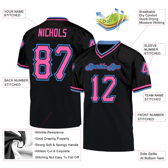 Throwback Blue Custom Black Mesh Pink-Powder Jersey Authentic Football
